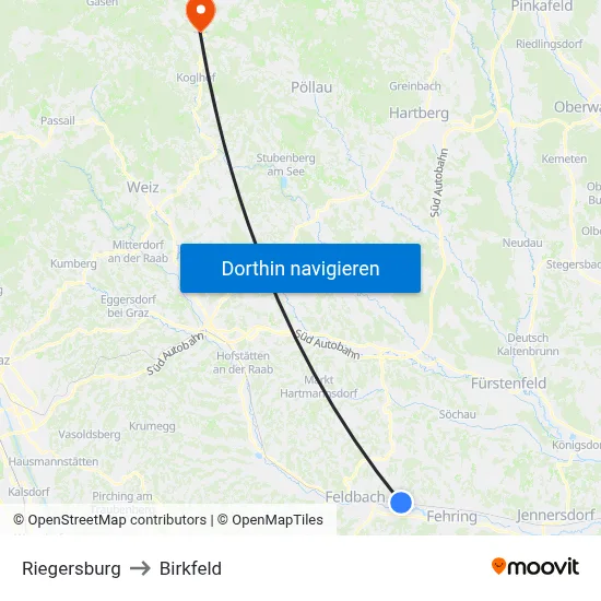 Riegersburg to Birkfeld map