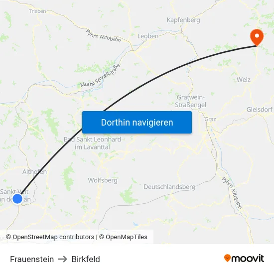 Frauenstein to Birkfeld map