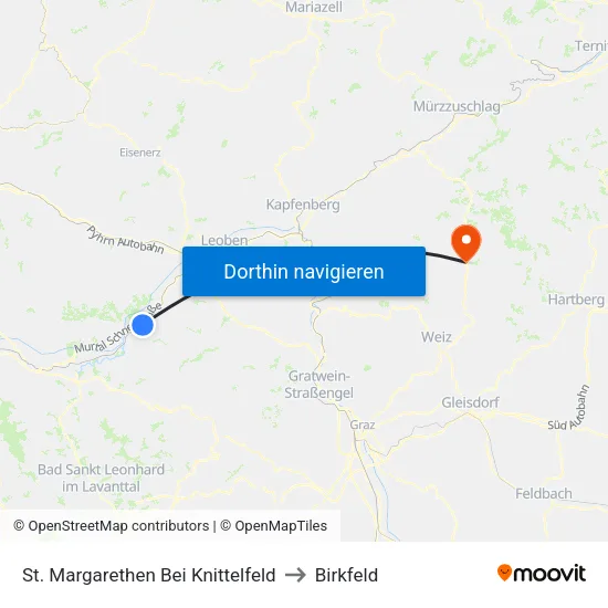St. Margarethen Bei Knittelfeld to Birkfeld map