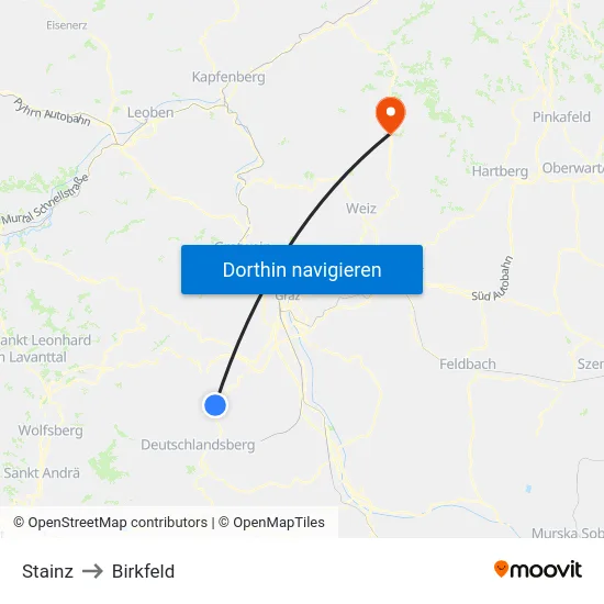 Stainz to Birkfeld map
