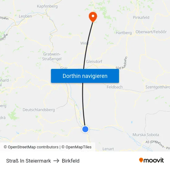 Straß In Steiermark to Birkfeld map
