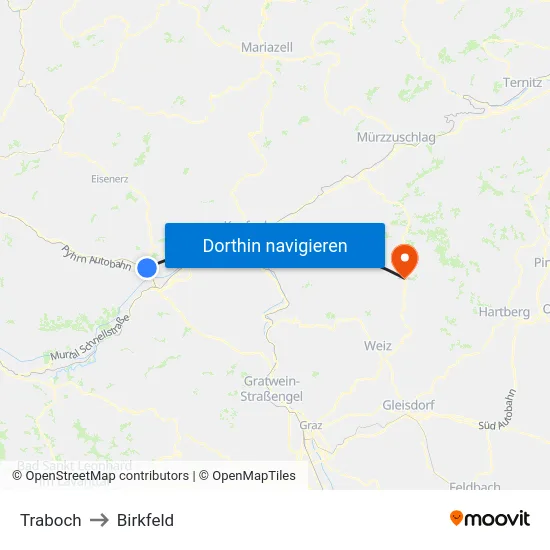 Traboch to Birkfeld map