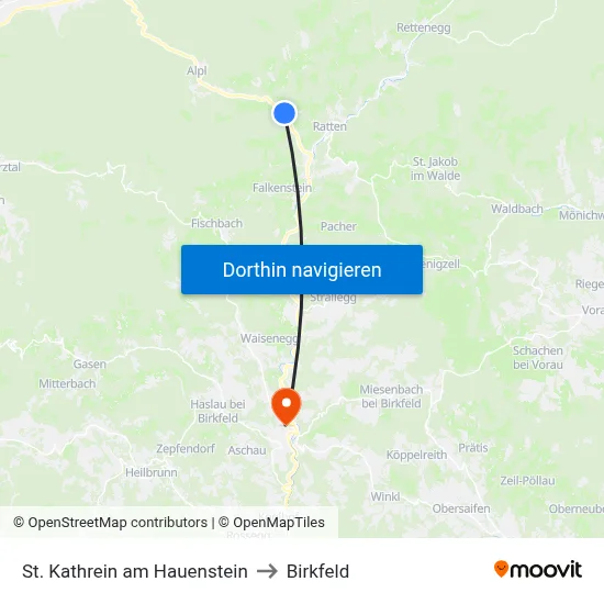 St. Kathrein am Hauenstein to Birkfeld map