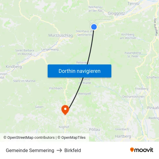 Gemeinde Semmering to Birkfeld map