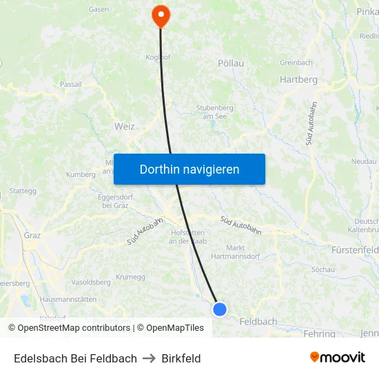 Edelsbach Bei Feldbach to Birkfeld map