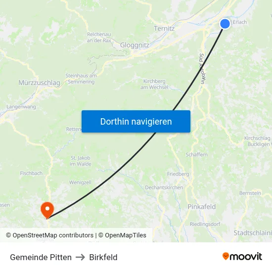Gemeinde Pitten to Birkfeld map