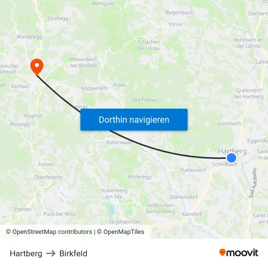 Hartberg to Birkfeld map