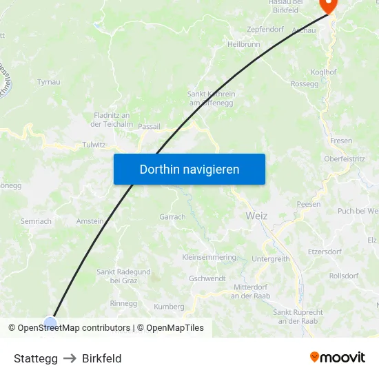 Stattegg to Birkfeld map