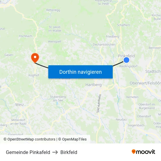 Gemeinde Pinkafeld to Birkfeld map
