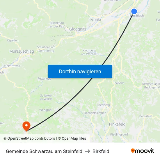 Gemeinde Schwarzau am Steinfeld to Birkfeld map