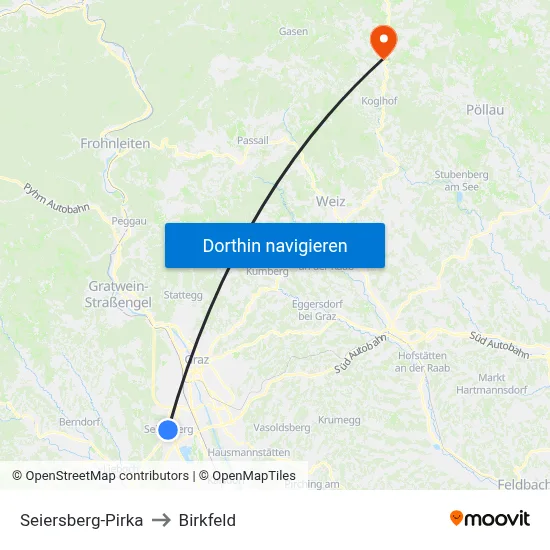 Seiersberg-Pirka to Birkfeld map