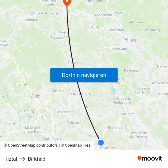 Ilztal to Birkfeld map