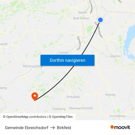 Gemeinde Ebreichsdorf to Birkfeld map