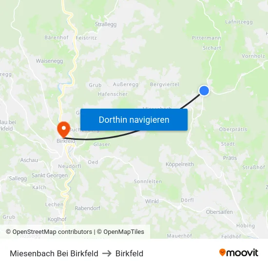 Miesenbach Bei Birkfeld to Birkfeld map