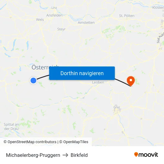 Michaelerberg-Pruggern to Birkfeld map