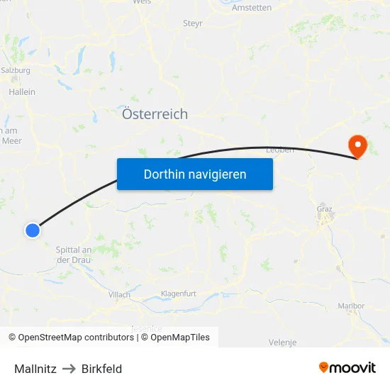 Mallnitz to Birkfeld map