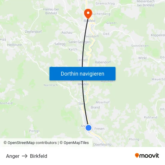 Anger to Birkfeld map