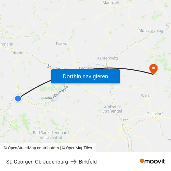 St. Georgen Ob Judenburg to Birkfeld map