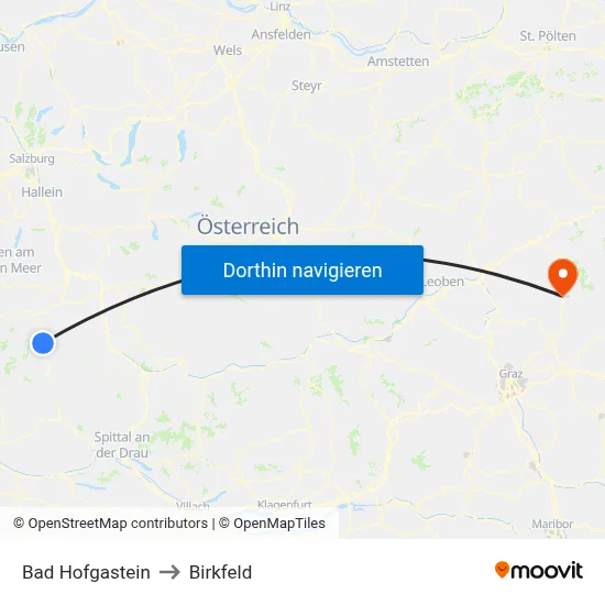 Bad Hofgastein to Birkfeld map