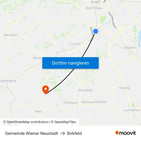 Gemeinde Wiener Neustadt to Birkfeld map