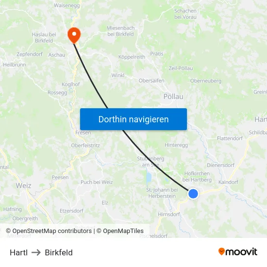 Hartl to Birkfeld map