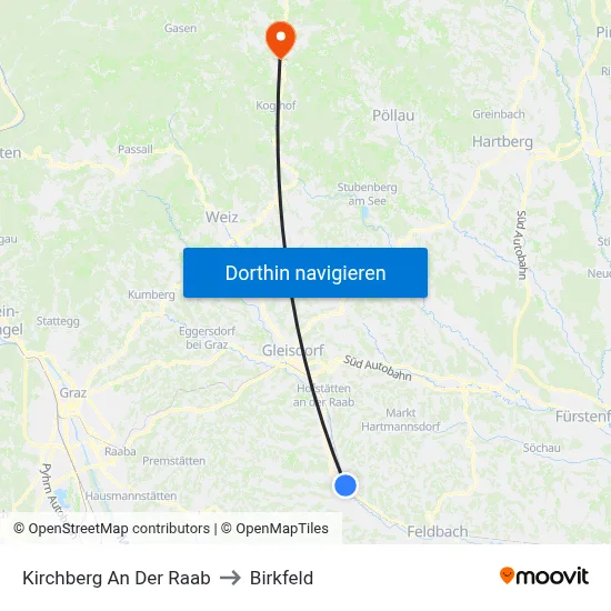 Kirchberg An Der Raab to Birkfeld map