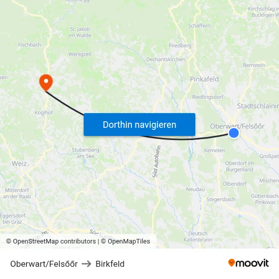 Oberwart/Felsőőr to Birkfeld map