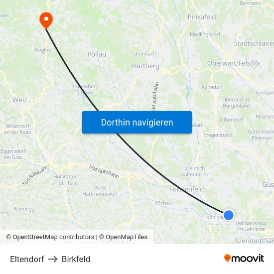 Eltendorf to Birkfeld map