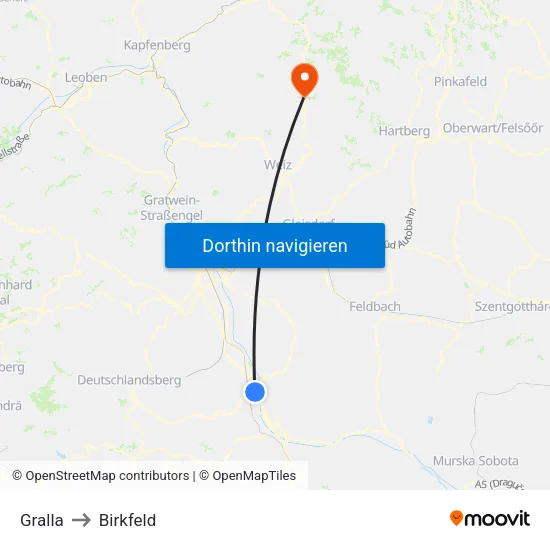 Gralla to Birkfeld map