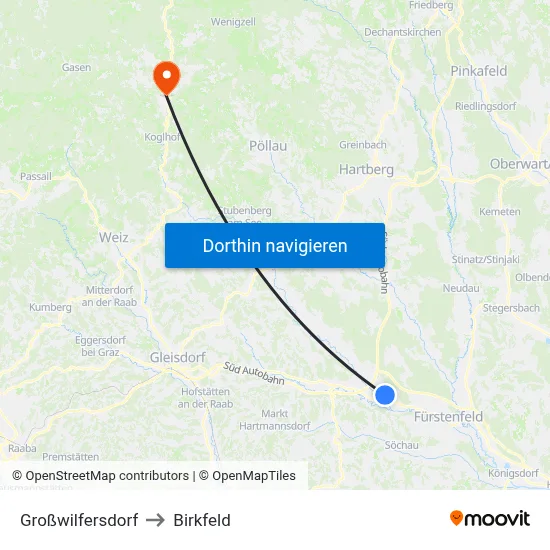 Großwilfersdorf to Birkfeld map