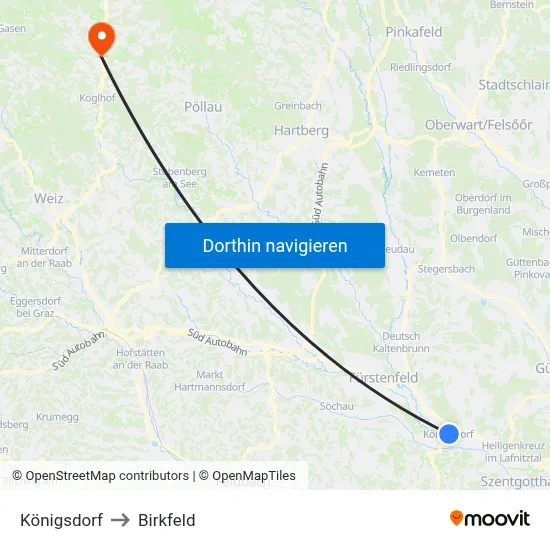 Königsdorf to Birkfeld map