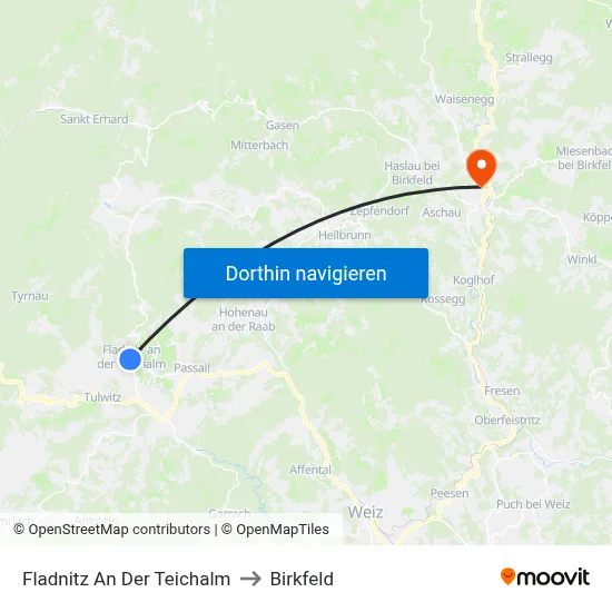 Fladnitz An Der Teichalm to Birkfeld map