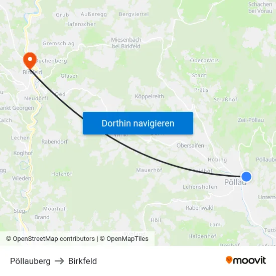 Pöllauberg to Birkfeld map