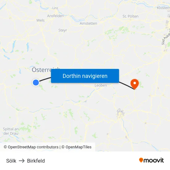 Sölk to Birkfeld map
