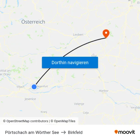 Pörtschach am Wörther See to Birkfeld map