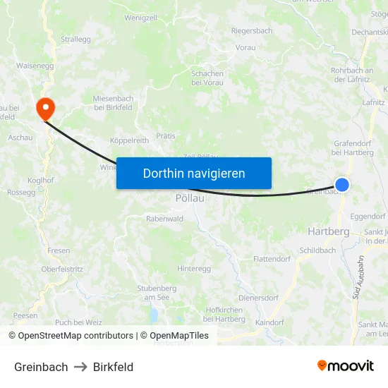 Greinbach to Birkfeld map