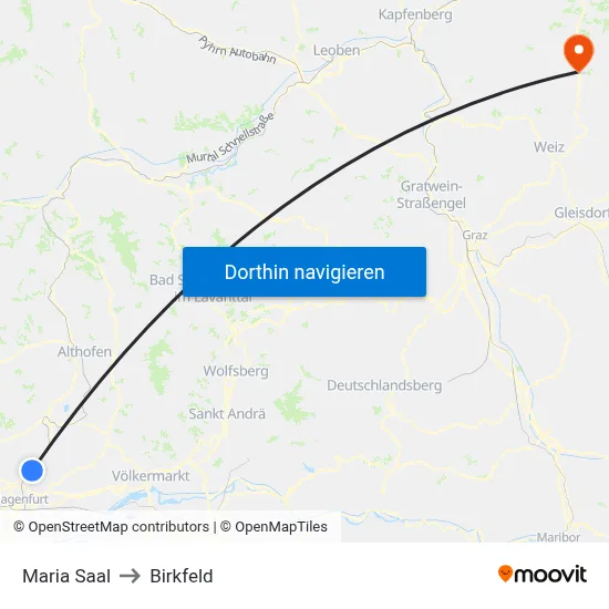 Maria Saal to Birkfeld map