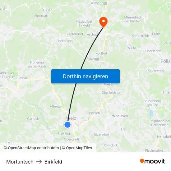 Mortantsch to Birkfeld map