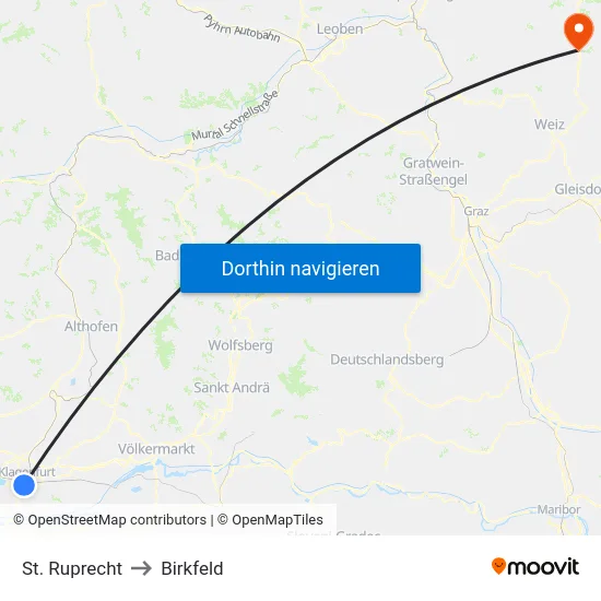 St. Ruprecht to Birkfeld map