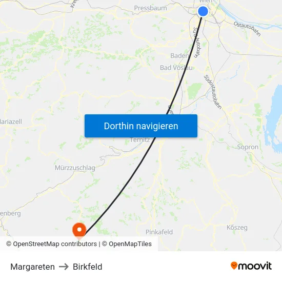 Margareten to Birkfeld map