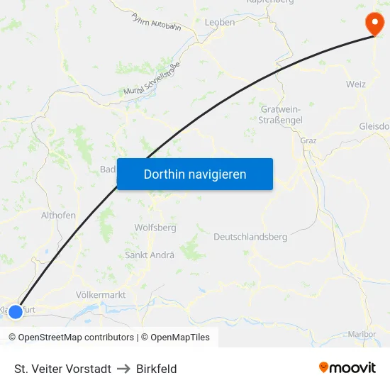 St. Veiter Vorstadt to Birkfeld map