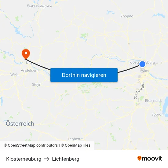 Klosterneuburg to Lichtenberg map