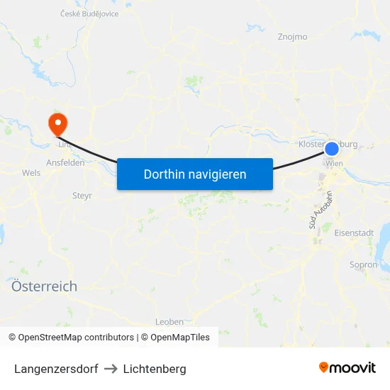Langenzersdorf to Lichtenberg map