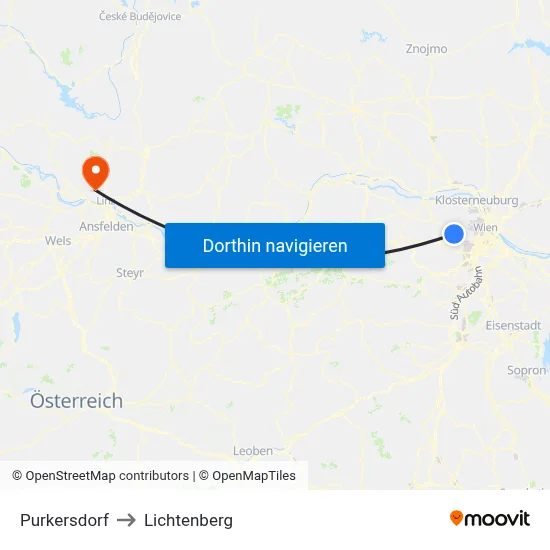 Purkersdorf to Lichtenberg map
