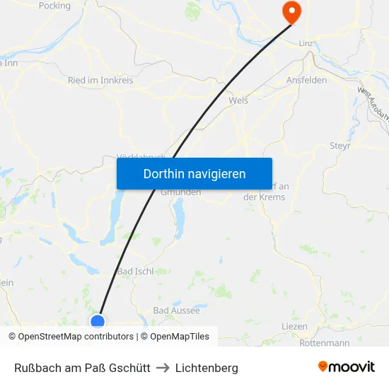 Rußbach am Paß Gschütt to Lichtenberg map