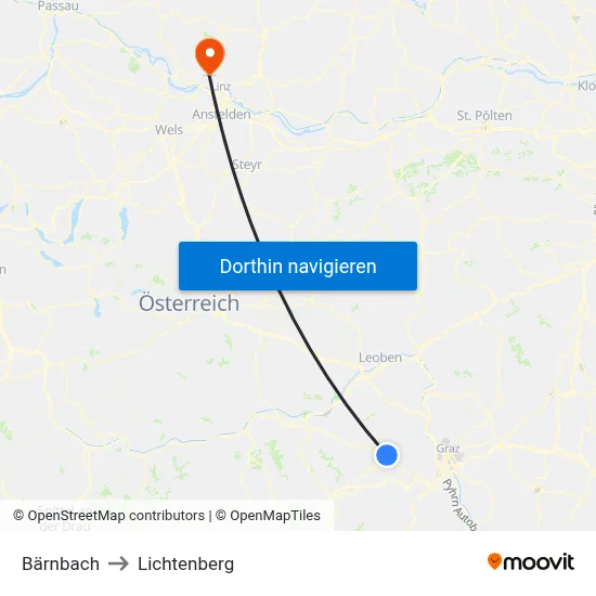 Bärnbach to Lichtenberg map