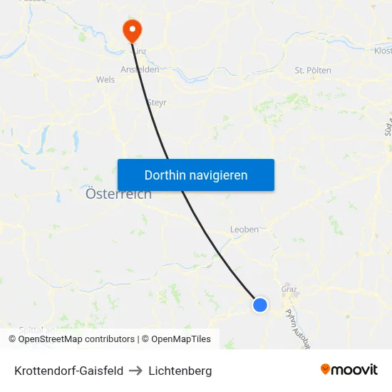 Krottendorf-Gaisfeld to Lichtenberg map