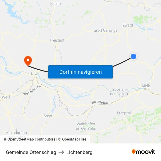 Gemeinde Ottenschlag to Lichtenberg map