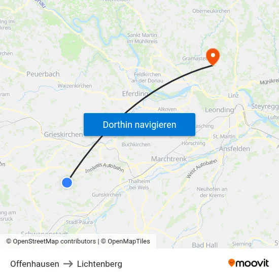 Offenhausen to Lichtenberg map