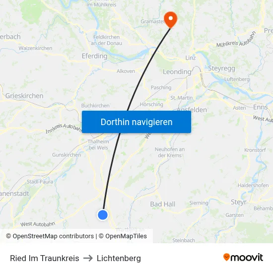 Ried Im Traunkreis to Lichtenberg map